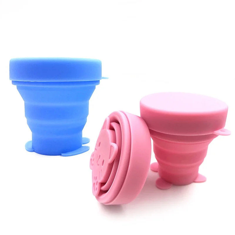 2 цвета на выбор, портативная силиконовая кружка для воды с рисунком животных из мультфильмов, выдвижная чашка для путешествий, посуда для напитков для кемпинга