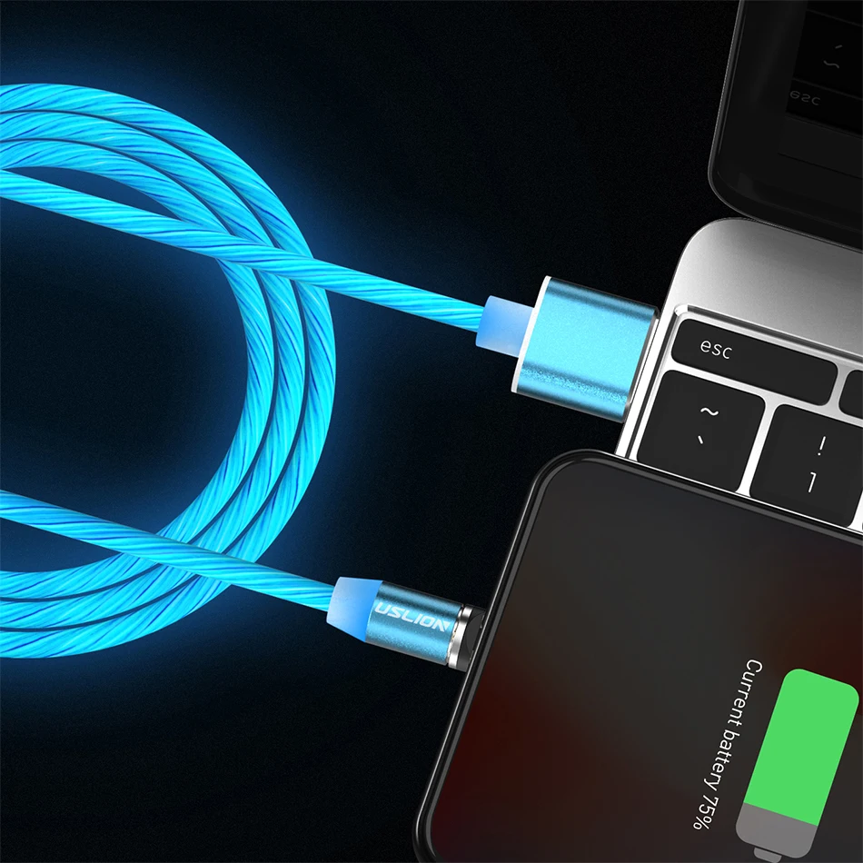 USLION Магнитный зарядный кабель, светильник для быстрой зарядки, магнитный Micro usb type-C кабель для iPhone XS XR светодиодный магнитный провод