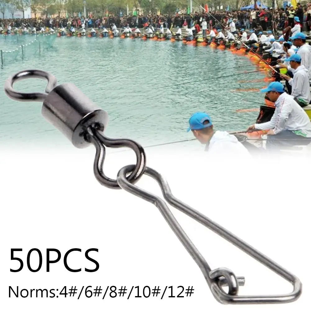 

50Pcs Stainless Steel Sea Fishing Rolling Swivels Connector Hook Pin Fish Tackle