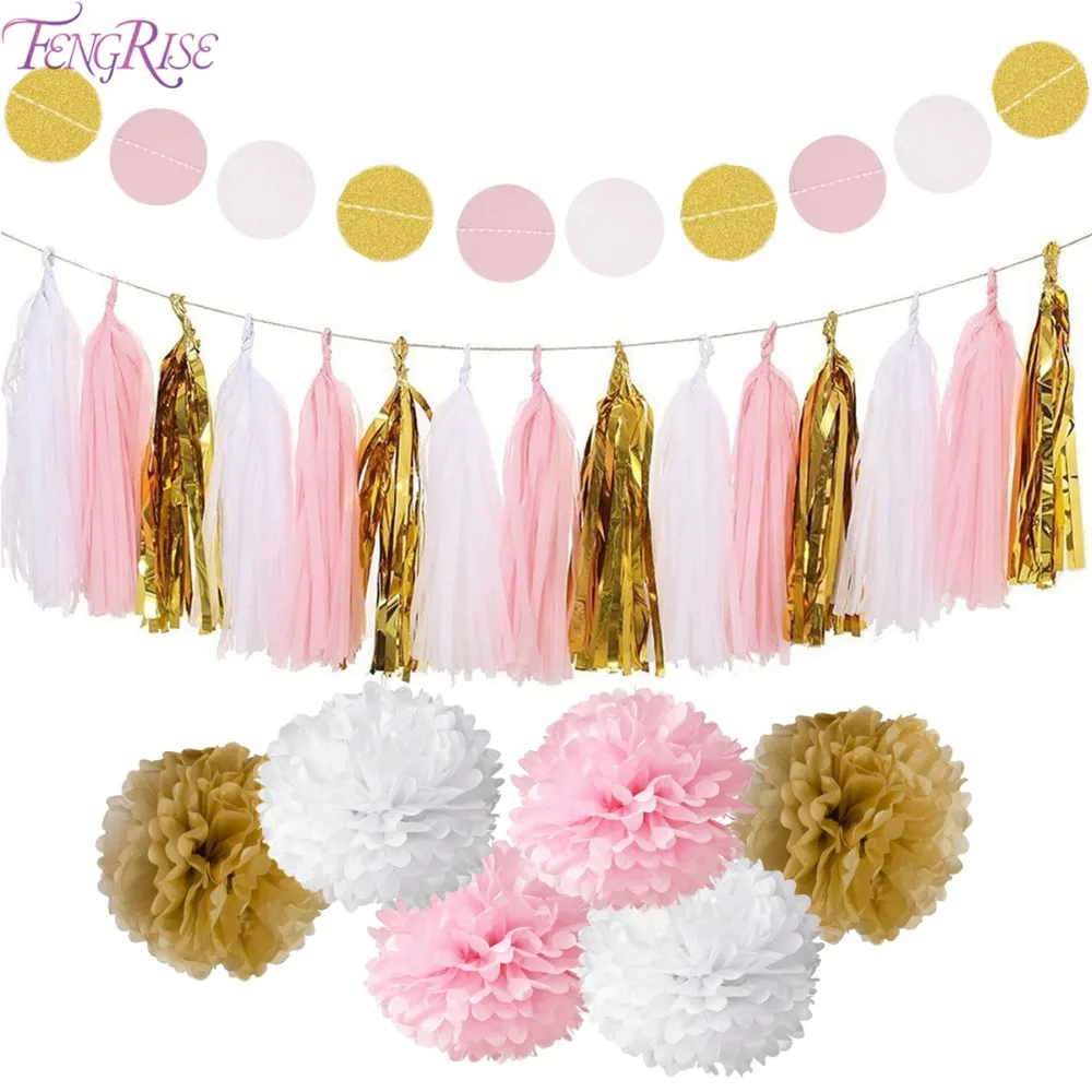 FENGRISE Circle Garland Tissue Paper Pompom Wedding Decoration for Home Birthday Party Kids Favors Boy Girl
