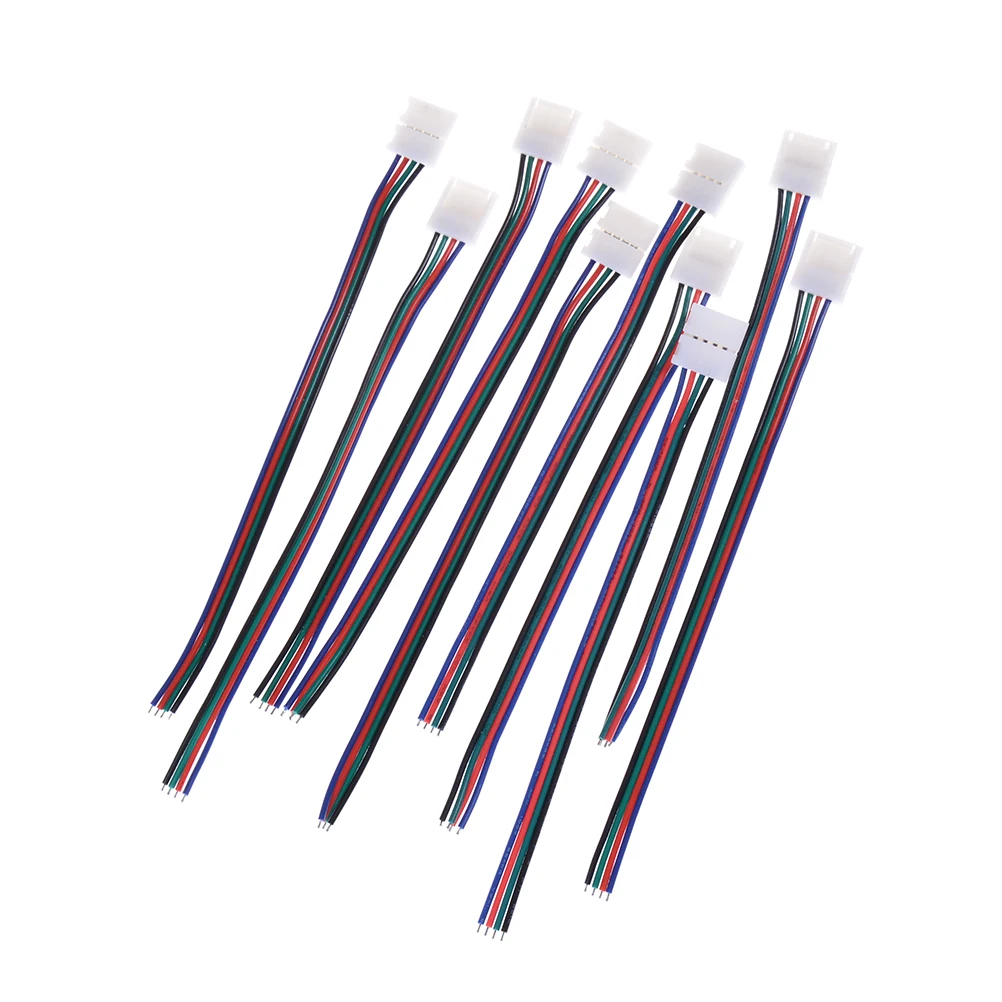 

RGB LED Strip Connector 10mm 4 Pin one Connector With Cable for SMD LED 5050 RGB Strip Light 10Pcs/lot