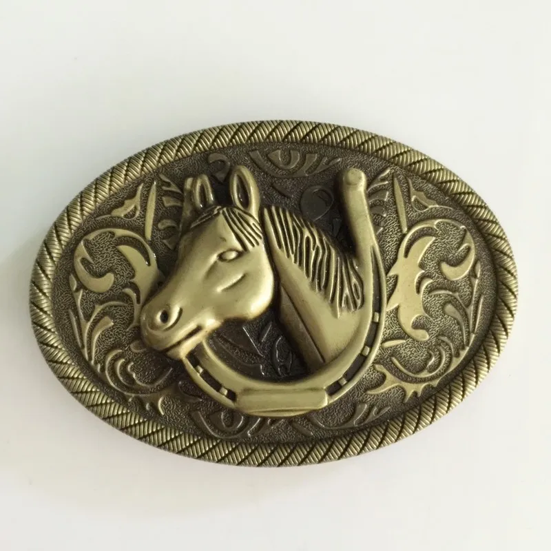 

Retail New Style Oval 3D Bronze Horse Head Cowboy belt buckle for Metal Fashion man woman Jeans cosplay accessories best gift