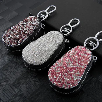 

Rhinestones Crystal Key Case for Car Key Holder Women Leather Key Organizer Storage Bag Universal Key Cover Diamond Key Wallets