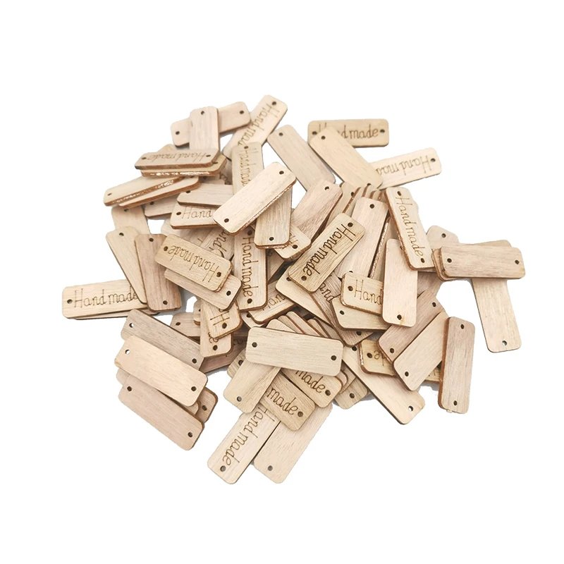 

100pcs Handmade Tag Label Wooden Buttons Oval Wood Handmade Tags Button with 2 Holes for Crafts Sewing Clothing Decoration