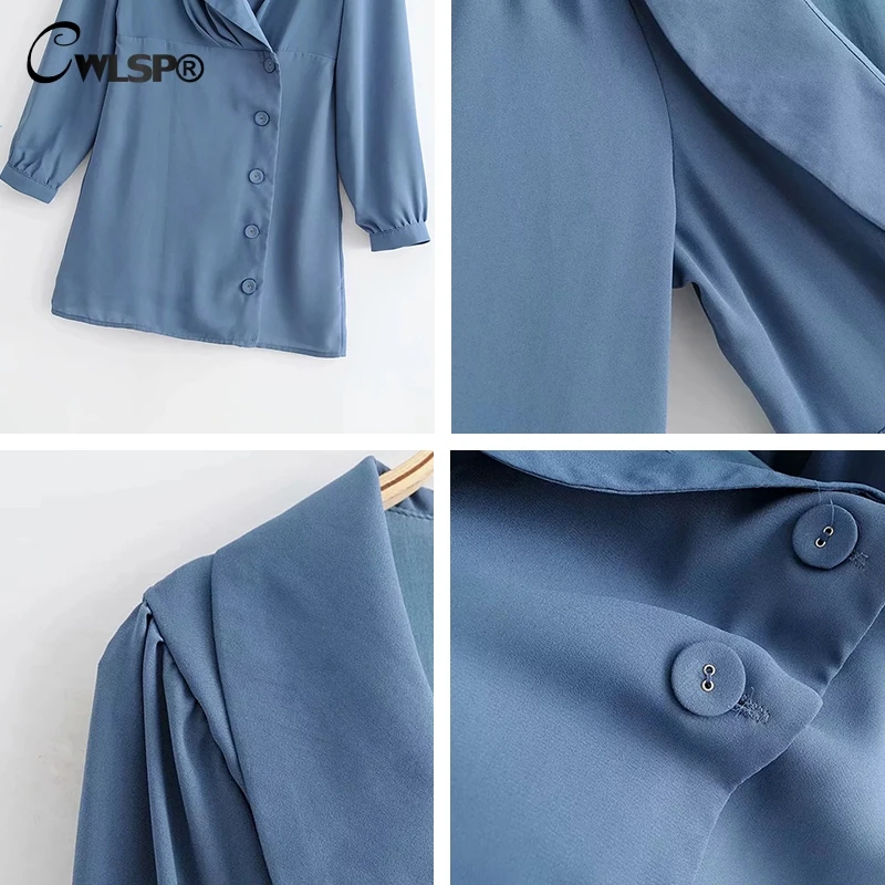 CWLSP elegante de las mujeres vestido de otoño largo linterna Mini vestido manga 2018 alta cintura chaqueta vestido ropa mujer QL4185