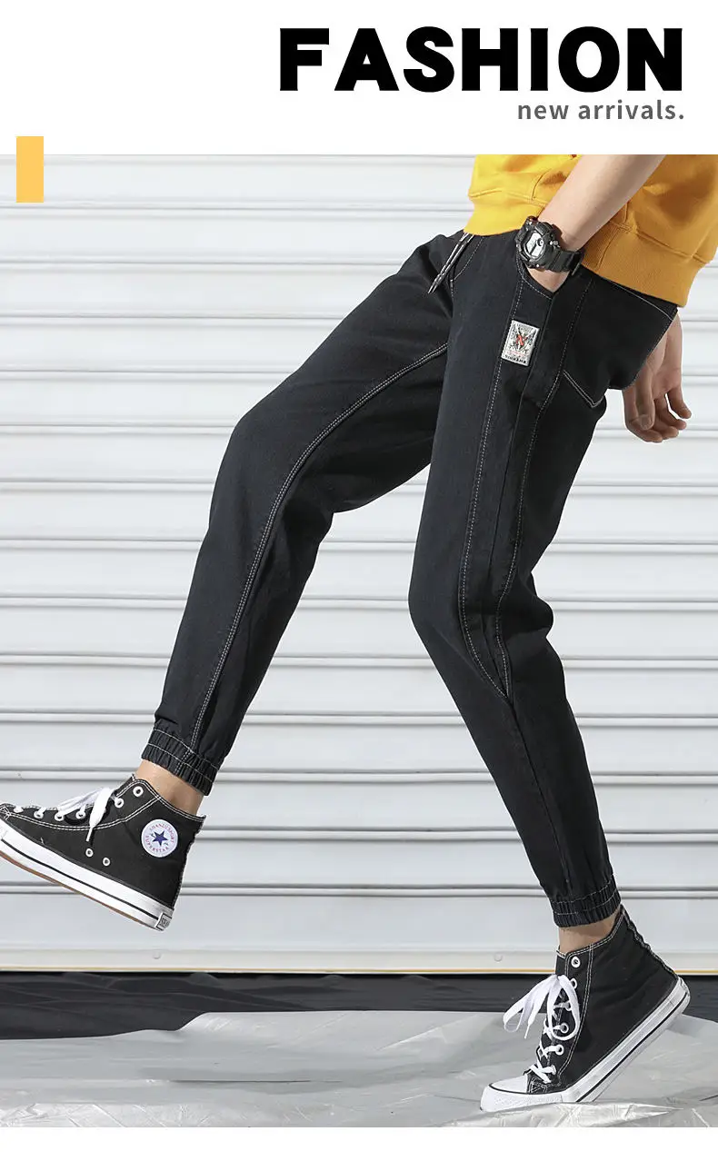 Fashion Denim Jeans Men Cotton Taper Harem Pant Cargo Male Jeans Youth Elastic Waist Stretch Trousers Quality China Brand Jeans 3