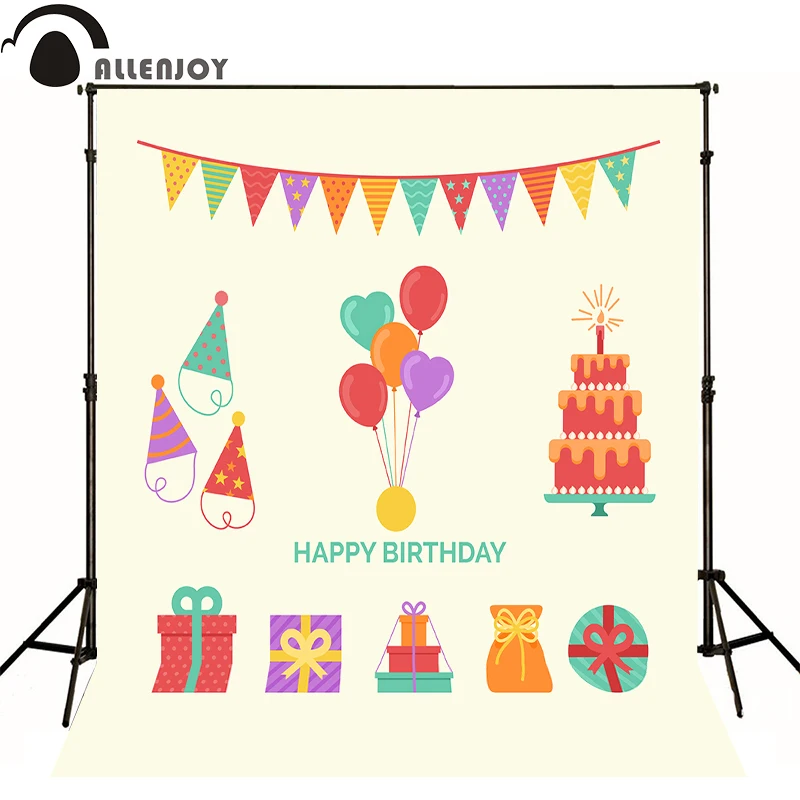 

Allenjoy Photographic background heart balloon cake gift baby happy birthday photo background photography backdrops photocall