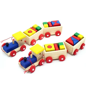 

Early Childhood Toys Small Train Dragging Toys Educational Toys Three wooden Blocks Building Blocks For Kids Children Xmas Gift