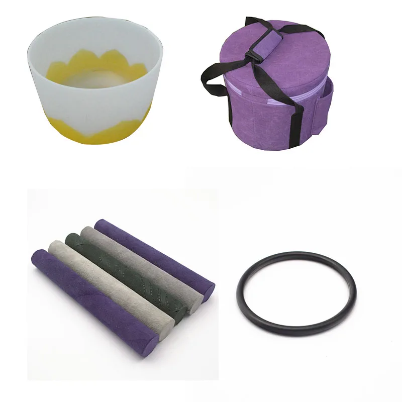 

HF 9 inches Frosted Crystal Singing Bowl With Lotus And Chakra Symbol Color CDEFGABC# With Bag