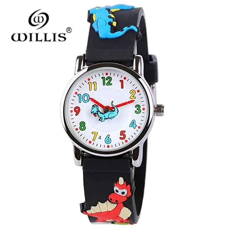 

WILLIS Kids Watches Boys Dinosaur Design Silicone Watchband Children Rubber Quartz Clock Hotsale Sports Wristwatch Gifts