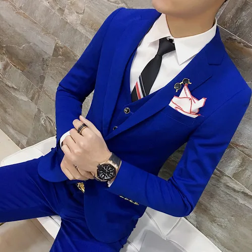 Royal Blue Red Black Grey Yellow Orange Single buckle Suit Business