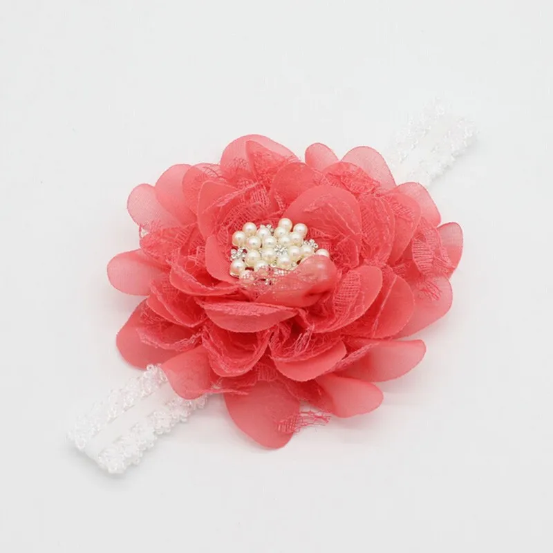 

Girl Lace Headband Big chiffon Flower Hairband handmade Flowers Head Wrap kids Elastic Hair Band Accessories