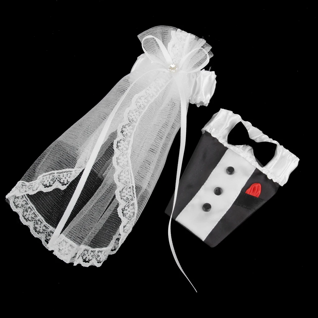 2 pcs Lovely Bride Groom Dress Wedding Bridal Wine Glass Champagne Cup Cover Holiday DIY Decoration