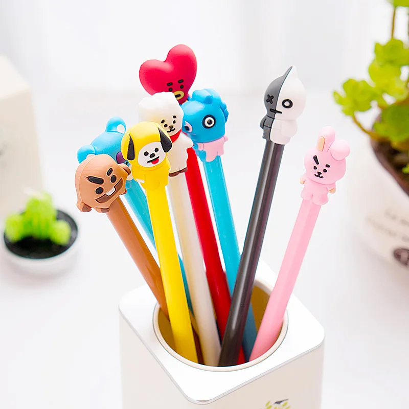 

8 Style BTS Bangtang Boys Gel Pen Shooky Tata Chimmy Rj Cooky Painting Tool Kawaii Stationery Signature Pen for School Gift 1Pcs