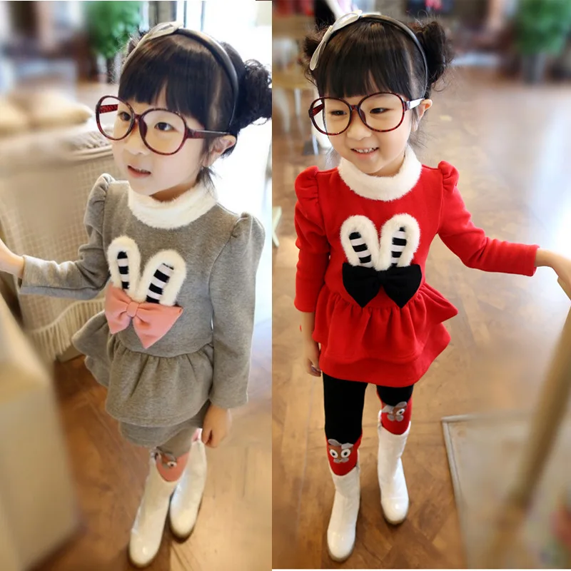 

2 3 4 5 7 years girls warm fleece jacket set kids winter clothing set 2pcs fleece coat + pants