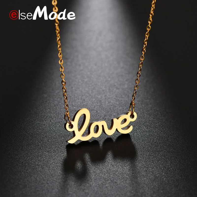 

ELSEMODE Gold Love Letter Pendant Necklaces Stainless Steel Temperament Clavicle Necklace Couple Statement Jewelry Femme Bijoux