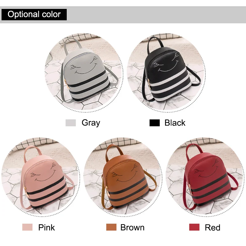

Hot Women Smile Pattern Small Backpack Multifunction PU Leather Bag for Cellphone Key BVN66