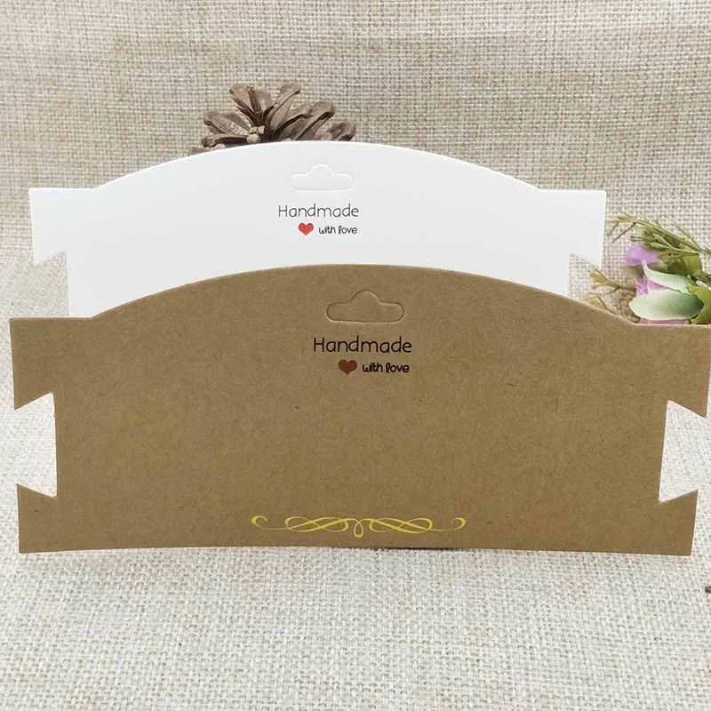 

NEW DIY Kraft Chocker Necklace Card Handmade With Love Card 3.14x7'' Hair Band Clip Card White/Brown 50pcs Golden Foil Design