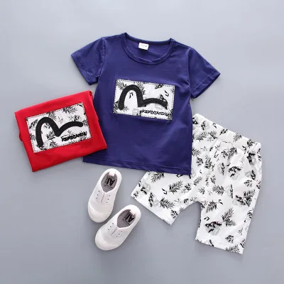 Одежда для мальчиков детская одежда коллекция года, летние хлопковые комплекты для мальчиков футболка+ шорты, одежда для маленьких мальчиков Новорожденный мальчик младенец, От 0 до 4 лет для малышей - Цвет: navy