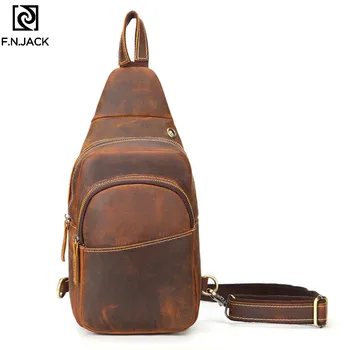 

F.N.JACK New Genuine Leather Mens Fanny Pack Chest Bag Retro Leisure Fashion Cowhide Single Shoulder Slant Crossbody Bag for Men