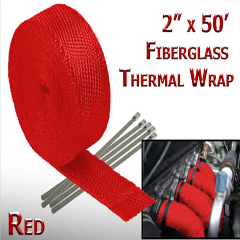 Buy CarBole 2" x 50FT Exhaust Header Fiberglass Heat Wrap Tape w/ 5 Steel Ties