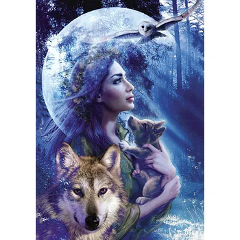

5D DIY Full Square/Round Drill Diamond Painting "Woman & Wolf & Owl" 3D Cross stitch Embroidery Mosaic home decor child gift