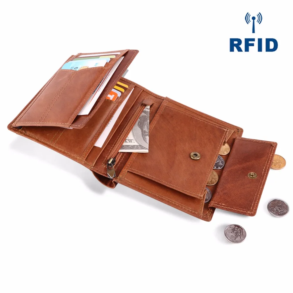

JOYIR Vintage 100% Genuine Leather Men Short Wallet RFID Purse Card Holder Coin Pocket Male Wallets For Men Carteiras Masculinas