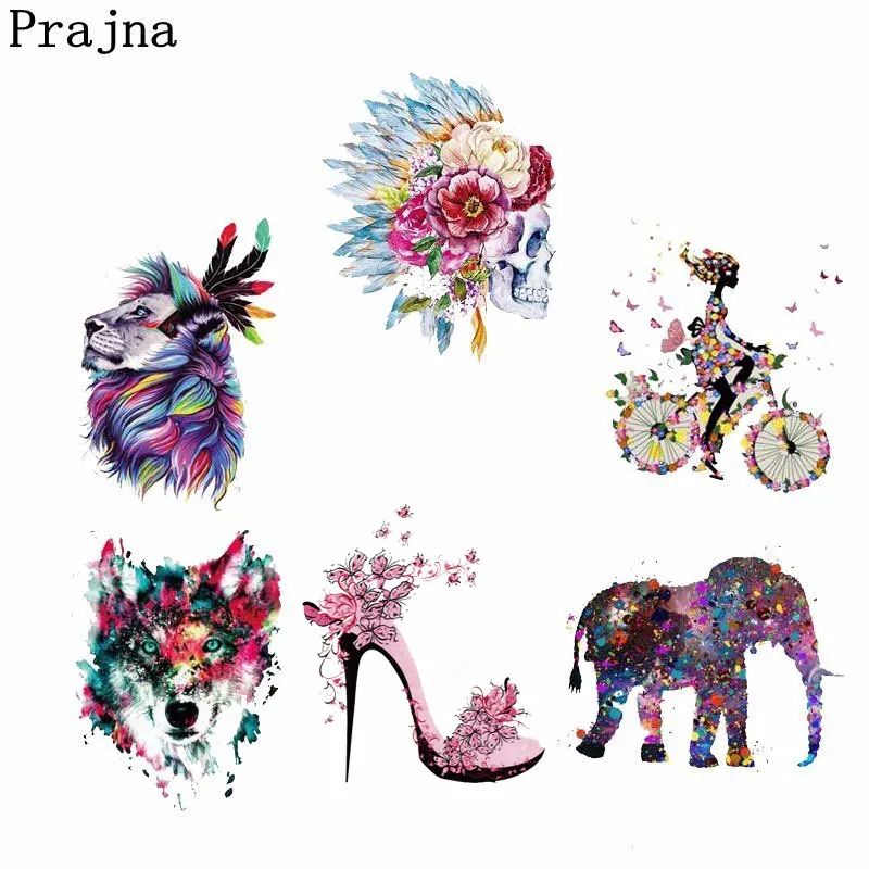 

Prajna Punk Style Patch Heat Transfer Iron On Vinyl Printed Appliques Thermal Transfer Skull Animal Transfer For Biker Clothing