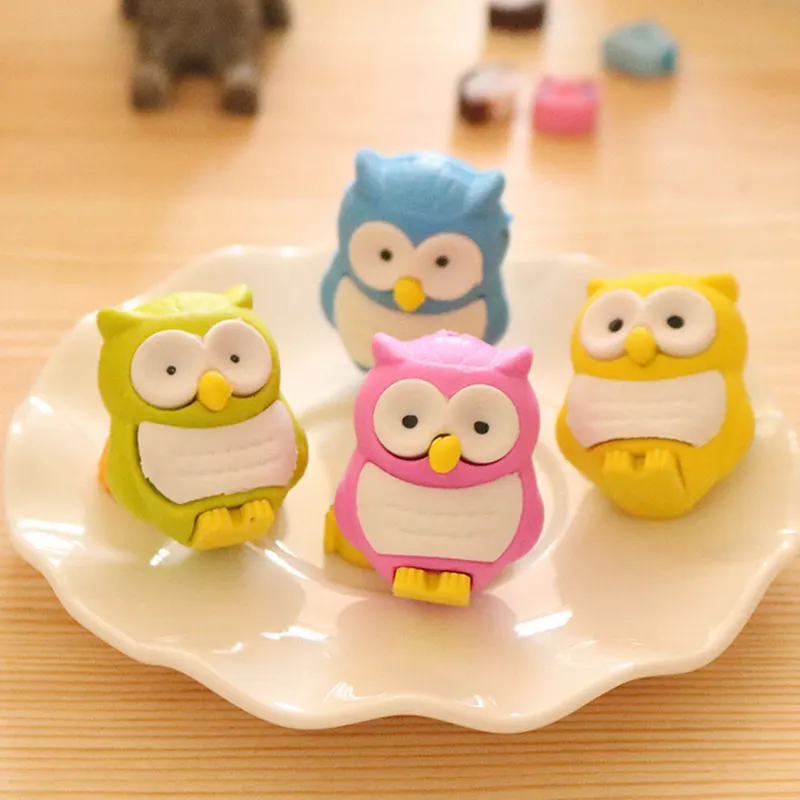 36 pcs/lot Novelty 3D Owl shaped eraser Kawaii drawing erasers kids