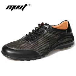 Mvvt Лето Для мужчин повседневная обувь Обувь с дышащей сеткой + мужская кожаная обувь на шнуровке Для мужчин Туфли без каблуков стопы одежда