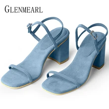 Women Sandals Summer Shoes High Heels Peep Toes Ankle Strap Woman Party Shoes Brand Thick Heel Suede Sandals Female Beach Shoes fedonas summer fur sandals women genuine leather sandals suede retro high heels square heel woman wedding party shoes woman