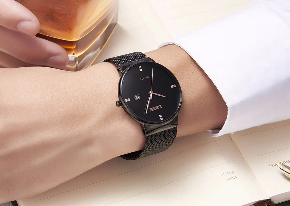 LIGE Mens Watches Top Brand Luxury Waterproof Ultra Thin Date Clock Male Steel Strap Casual Quartz Watch Men Sports Wristwatches