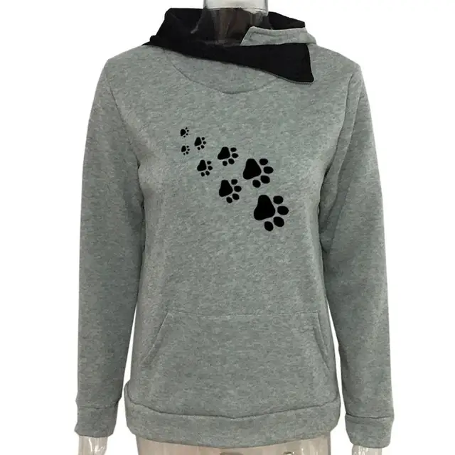 New Fashion Cat Dog Paw Print Sweatshirts Hoodies Women Tops Pockets Cotton Female Cropped Street Thick Winter Or Sping 4