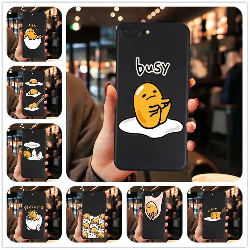 

HULINFENG Lovely Gudetama Egg phone Case For iphone 7 X XS XR XSMA 11 11Pro Black case for Samsung S9 S10 Case Cover