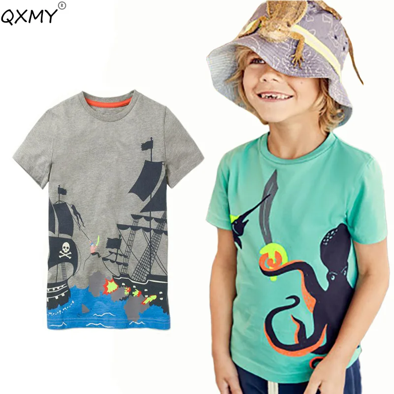 Летняя футболка для маленьких мальчиков футболка с коротким рукавом с рисунком для мальчиков-подростков, детские футболки с принтом животных, детские топы, От 2 до 12 лет
