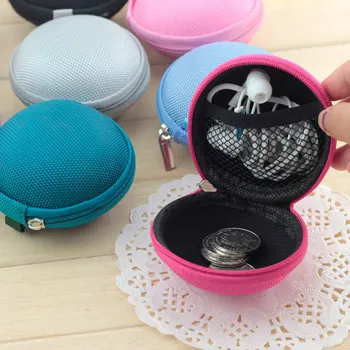 

Cute Round Hard Storage Purse Wallet Case for Earphone Headphone Earbuds SD TF Cards mini Bag V1711