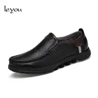 Leyou Size Plus Leather Loafers Fall Winter Shoes Fur Casual Shoes Men Moccasins Loafers Formal Genuine Leather Shoes New