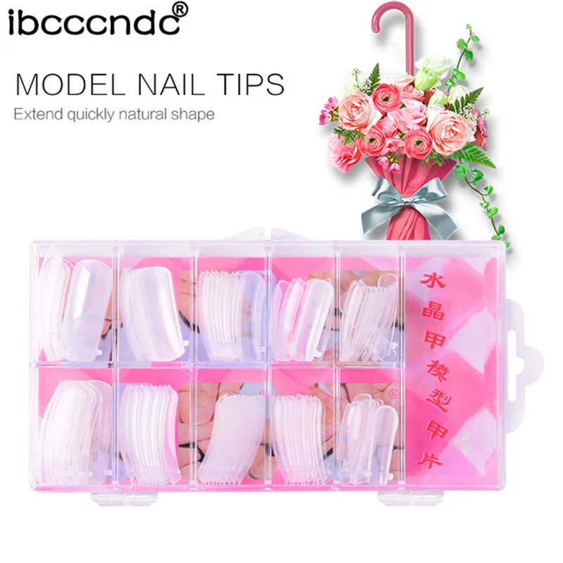 

100pc/set Jelly Poly Gel False Nail Tips Model Form for Full Cover UV GEL Acrylic Nail Art Mold Fake Nails Extension Transparent