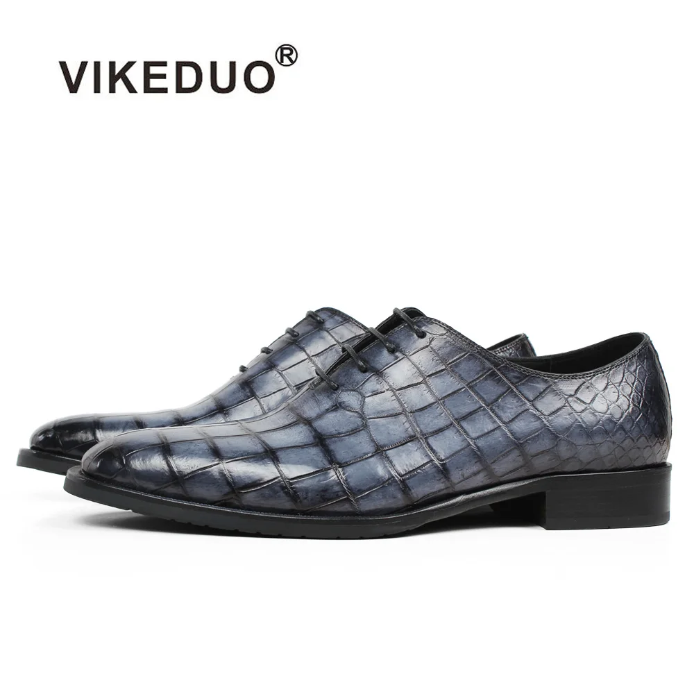 VIKEDUO Новинка 2019 года для мужчин Оксфорд Формальные обувь серый плед натуральной крокодиловой кожи Мужская Свадебная офисная обувь