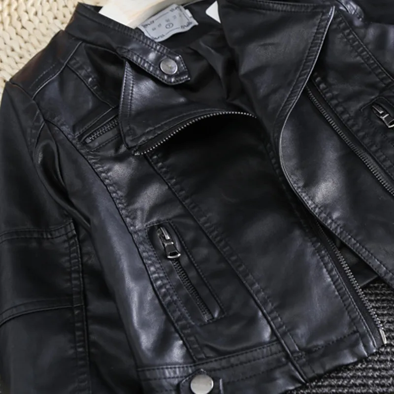 2016 Fashion Spring Autumn Baby Girls&Boys Leather Jacket Korean Children Clothes Baby Black Zipper Cardigan Coat Kids Outwear