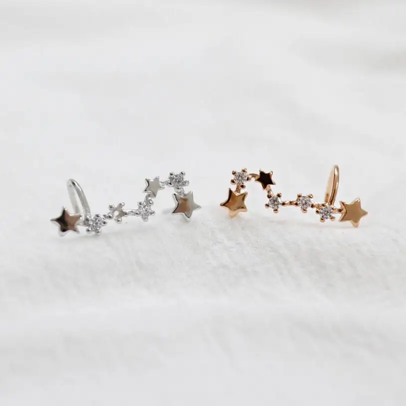

drop shipping dainty elegant star earr Creative Simple Seven Stars Constellation Ear Clip Earring For Women 100% 925real silver
