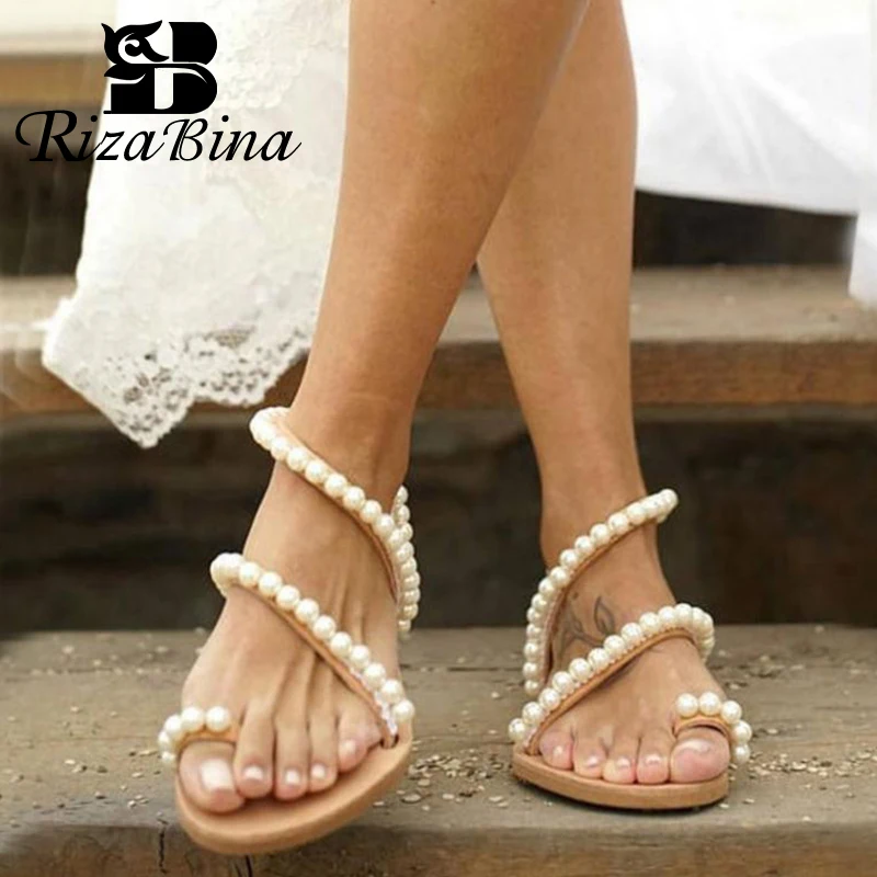

RIZABINA New Arrival Women Flats Sandals Beads Fashion Summer Shoes Women Casual Daily Lady Party Wedding Footwear Size 35-43