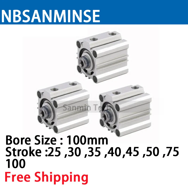 

NBSANMINSE CQ2B 100mm Bore ISO Compact Cylinder SMC Type Double Acting Single Rod Pneumatic compressed air cylinder