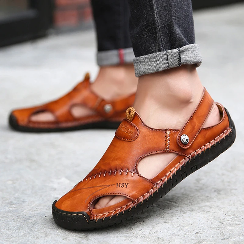 Lined Closed Toe Walking Fisherman Slipper Anti-Slip Comfortable Casual Fashion PU Leather Upper Outdoor Sandals HHF Flat Sandals & Slippers Breathable Summer Beach Shoes for Man Lined Closed Toe Walking Fisherman Slipper Anti-Slip Comfortable Casual Fashion PU Leather Upper Outdoor Sandals HHF Flat Sandals & Slippers Breathable Summer Beach Shoes for Man