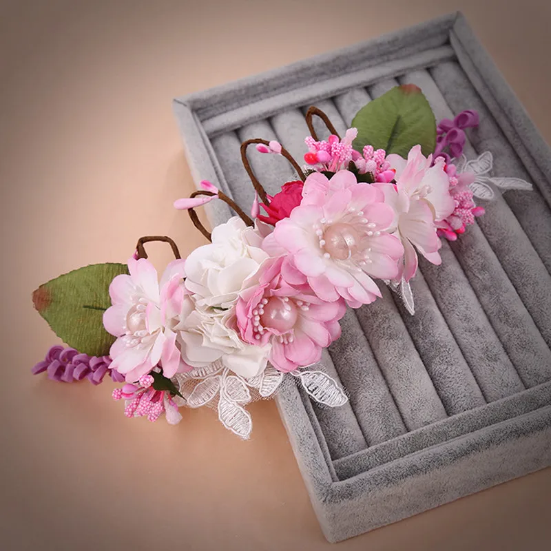 

Pearl flowers weave the wedding crown wreath headwear of bride Free Shipping
