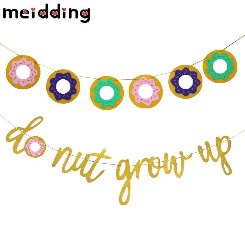 

MEIDDING Gold Donut Grow Up Banner Donut Theme Party Baby Shower Kids Favors 1st Birthday Party Banner Decoration Supplies