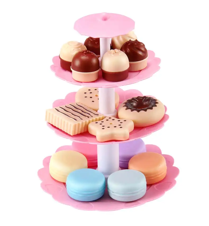 Девушка розовый торт башня мини печенье Еда Набор пластиковые Кухонные Игрушки Дети ролевые игры подарок на день рождения