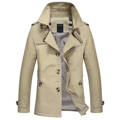 Khaki Мужские пальто Slim Fit брендовая одежда ветровка мужской бизнес Тренч Мужская куртка 5XL осень длинное пальто - Цвет: Khaki