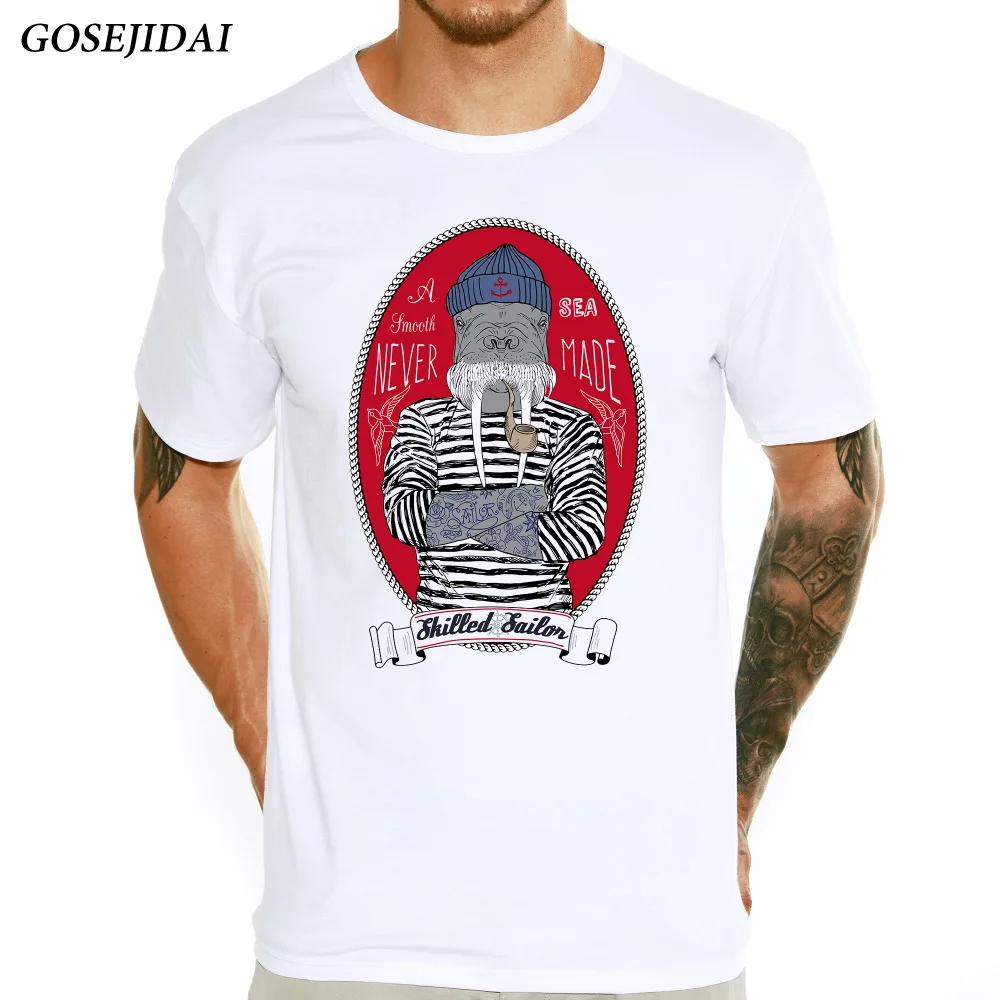 Men's Summer Cool Sailor Walrus Design T Shirt Male Boys High Quality Custom Printed Short Sleeve O-neck Tops Hipster Tees L83 | Мужская