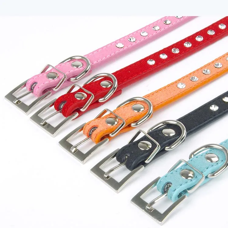 SYDZSW Rhinestone Leather Pet Dog Cat Collar Luxury One Row Crystal Diamond Cat Necklace Small Dogs Chihuahua Products Cat Supplies10